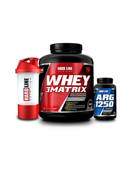 Hardline Nutrition Whey 3 Matrix Protein Tozu Çilek 2300 Gr + Arg 1250 120 Kapsül + Shaker