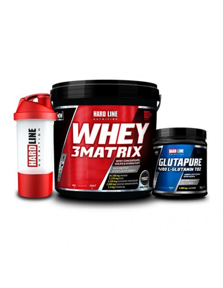 Hardline Nutrition Whey 3 Matrix Çikolata 4000 Gr + Glutapure 500 Gr + Shaker