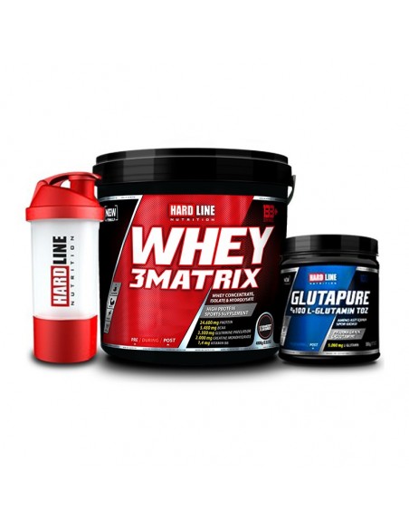 Hardline Nutrition Whey 3 Matrix Çilek 4000 Gr + Glutapure 500 Gr + Shaker