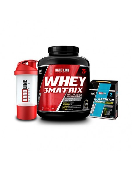 Hardline Nutrition Whey 3 Matrix Muz 2300 Gr + L- Karnitin Matrix 3000 Mg 7 Adet + Shaker