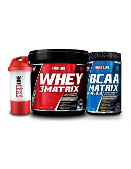 Hardline Nutrition Whey 3 Matrix Protein Tozu Çilek 4000 Gr + Bcaa Matix 630 Gr + Shaker