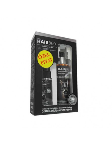 Hair 360 Men Sprey 50ml + Hair 360 İntensive Hair Loss Shampoo 200ml Hediye