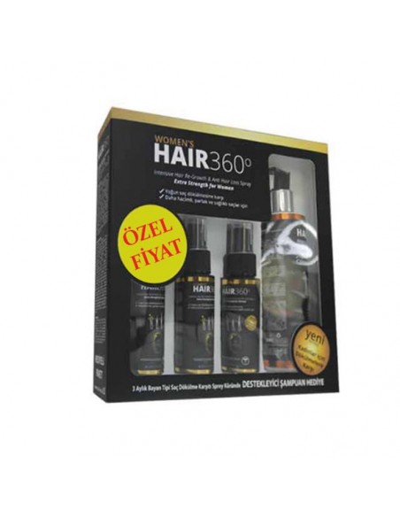 ​Hair 360 Women Sprey 3 x 50ml + Hair 360 İntensive Hair Loss Shampoo 200ml Hediye