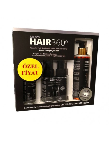 Hair 360 Men Sprey 3 x 50ml + Hair 360 İntensive Hair Loss Shampoo 200ml Hediye