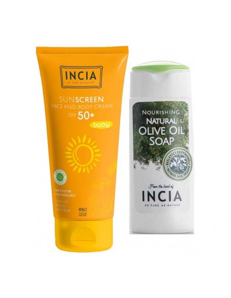 Incia Bebek Doğal Güneş Kremi SPF 50 - 70 ml El ve Vücut Sabunu 50ml HEDİYE