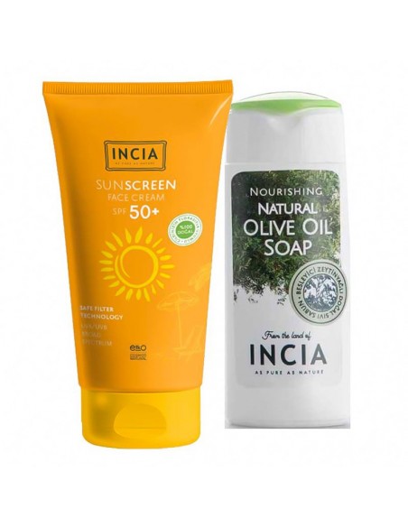 Incia Yüz İçin Doğal Güneş Kremi SPF 50 - 50 ml + El ve Vücut Sabunu 50ml HEDİYE