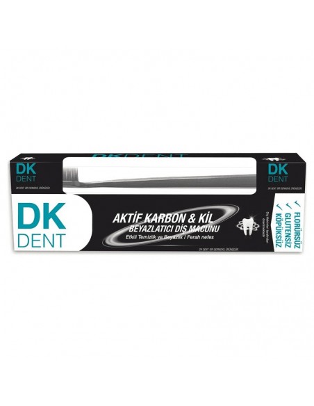 Dkdent Aktif Karbon & Kil Beyazlatıcı Diş Macunu 75 ml (Diş Fırçası Hediyeli)