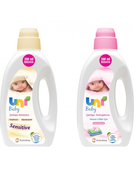 Uni Baby Sensitive Bebek Çamaşır Deterjanı 1800 ml + Bebek Çamaşır Yumuşatıcısı 1800 ml