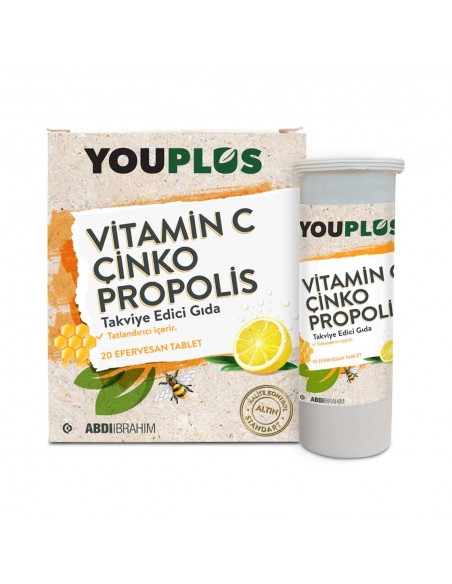 Youplus Vitamin C Çinko Propolis 20 Efervesan Tablet x 2 ADET