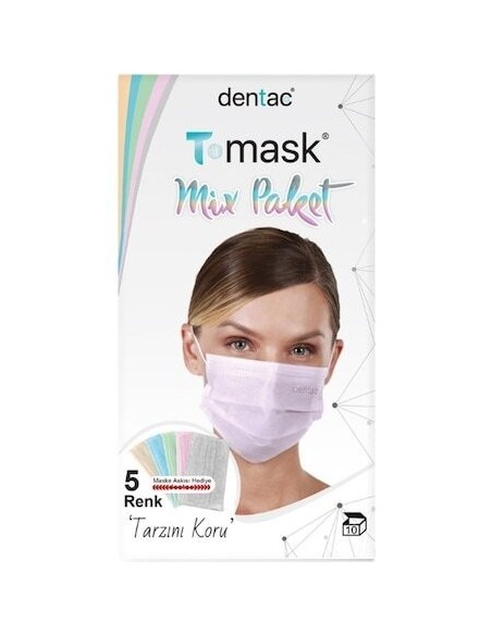 Dentac T-Mask 3 Katlı Renkli Mix Paket Yüz Maskesi 10 Adet