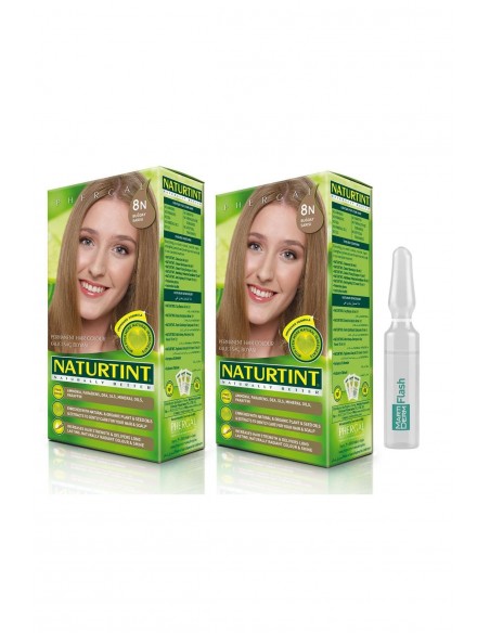 NATURTINT 2'li Set 8 N Buğday Sarısı kalıcı Saç Boyası Alana martiderm Flash Ampül