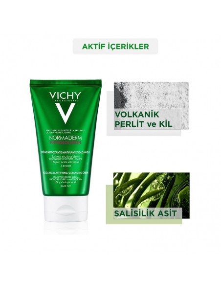 Vichy Normaderm Phytosolution Volcanic Mattifying Cleansing Cream Parlama Karşıtı Volkanik Temizleyici Krem 125 ml