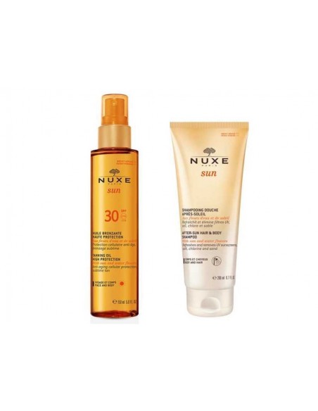 Nuxe Sun Spf 30 Güneş Bronzlaştırıcı Yüz ve Vücut Yağı 150 ml + Nuxe Sun Güneş Sonrası Şampuan 200 ml