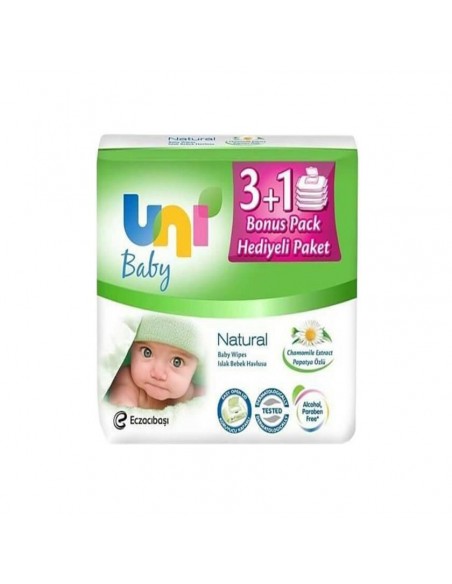 Uni Baby Natural Islak Pamuk Mendil 56'lı 4'lü Paket