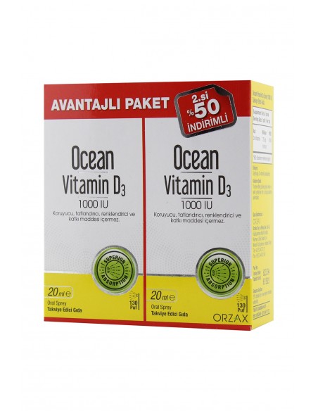 Ocean Vitamin D3 1000 IU 20 ml Sprey x 2 Adet  Avantajlı Paket