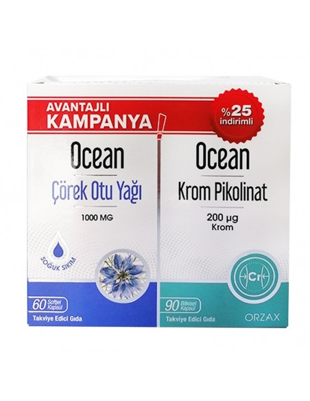 Ocean Çörek Otu Yağı 60 Kapsül + Krom Pikolinat 90 Kapsül / Avantajlı Paket