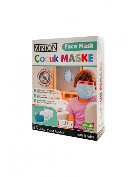 Minion Maske 3 Katlı Çocuk 10lu Mavi