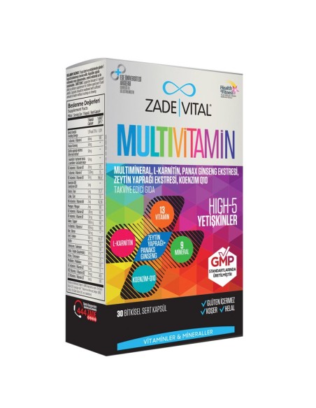 Zade Vital Multivitamin Takviye Edici Gıda 30 Bitkisel Kapsül (S.K.T 09-2023)