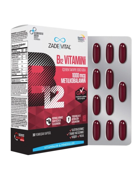 Zade Vital B12 Vitamini 30 Kapsül (S.K.T 08-2024)