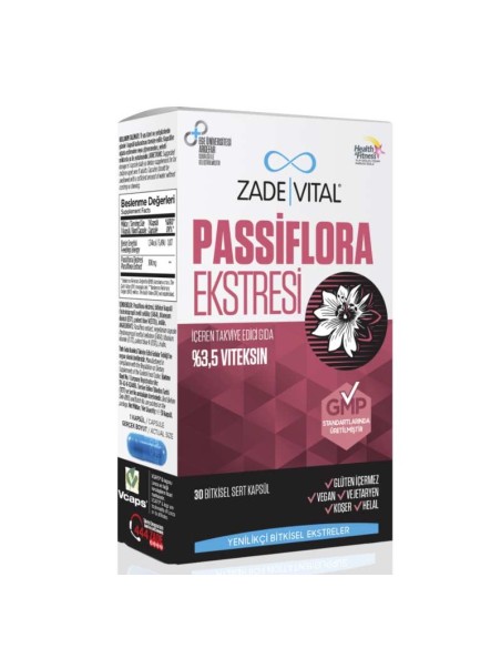 Zade Vital Passiflora Ekstresi İçeren Takviye Edici Gıda 30 Bitkisel Kapsül (S.K.T 02-2024)