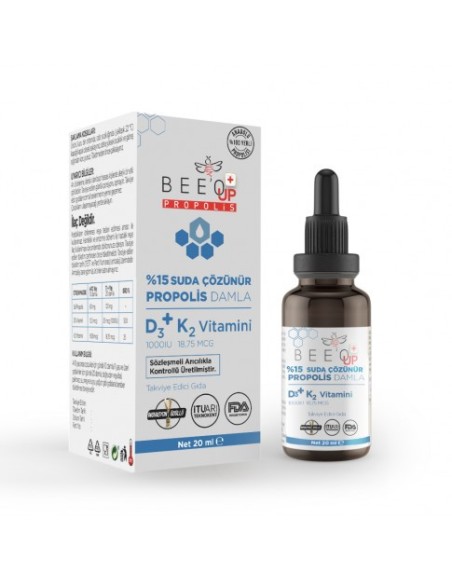 Beeo Up Propolis D3+K2 Vitamini %15 Suda Çözünür Damla 20 ml (S.K.T 04-2024)