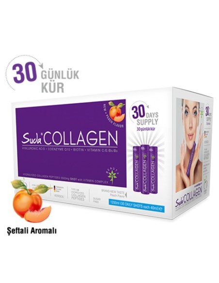 Suda Collagen Şeftali Aromalı Kollajen 30 x 40 ml - İçime Hazır Sıvı 30 Günlük Kür (S.K.T 04-2023)