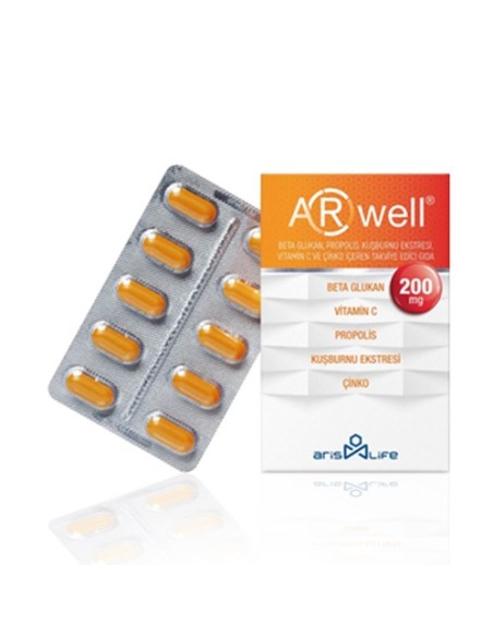 ARwell Beta Glukan -Propolis - Vitamin C- Çinko 200 mg*30 Tablet(S.K.T 08-2023) (S.K.T 06-2023)