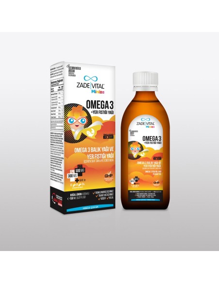 Zade Vital Miniza Omega 3 + Yer Fıstığı Yağı 150 ml Takviye Edici Gıda(Miad 06-2023) (S.K.T 10-2023)