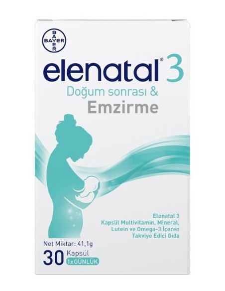 Elenatal 3 Multivitamin, Mineral ve Omega-3 İçeren Takviye Edici Gıda 30 Kapsül (S.K.T 09-2023)