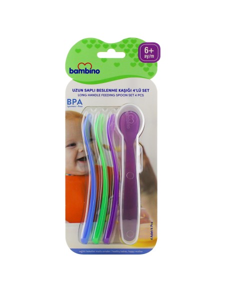 Bambino Uzun Saplı Beslenme Kaşığı 4'lü Set ( P6105 ) (S.K.T 11-2025)