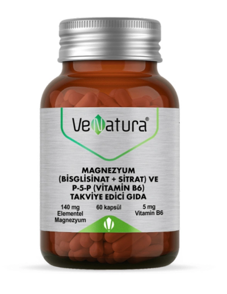 VeNatura Magnezyum (Bisglisinat+Sitrat) ve P5P (Vitamin B6) 60 Kapsül