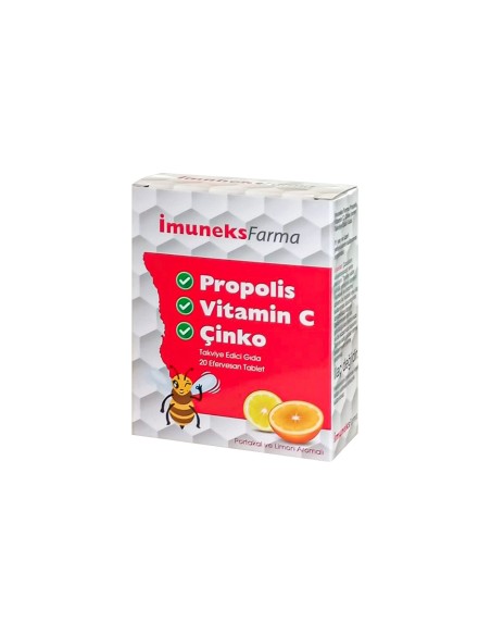 İmuneks Propolis , Vitamin C ve Çinko 20 Tablet (S.K.T 12-2024)