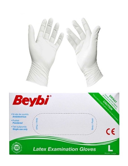 Beybi Lateks Muayene Eldiveni Pudralı ( Large ) 100 Adet