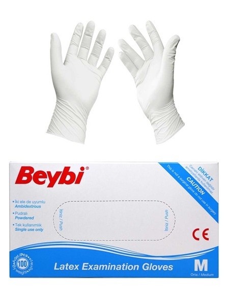Beybi Lateks Muayene Eldiveni Pudralı ( Medium ) 100 Adet