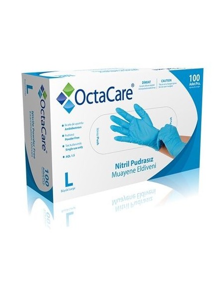 OctaCare Nitril Pudrasız Muayene Eldiveni ( Large ) 100 Adet