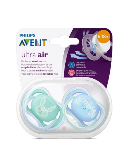 Philips Avent Ultra Air Hava Delikli Desenli 2'li Emzik ( Erkek ) SCF344/22 6-18 Ay