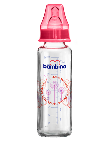 Bambino Cam Biberon Yavaş Akış  225ml T-014 Kırmızı