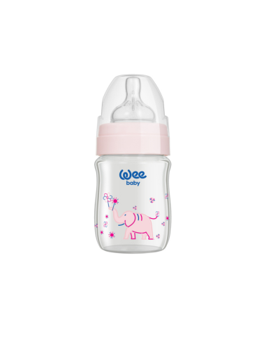 Wee Baby  Klasik Geniş Ağızlı Isıya Dayanıklı Cam Biberon 0-6 Ay 120 ml ( 139 ) Pembe