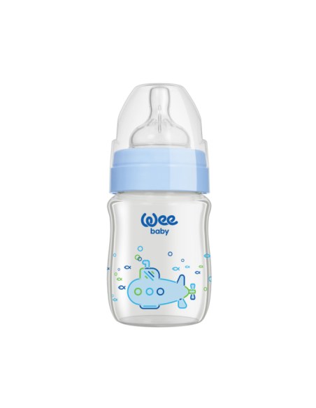 Wee Baby  Klasik Geniş Ağızlı Isıya Dayanıklı Cam Biberon 0-6 Ay 120 ml ( 139 ) Mavi