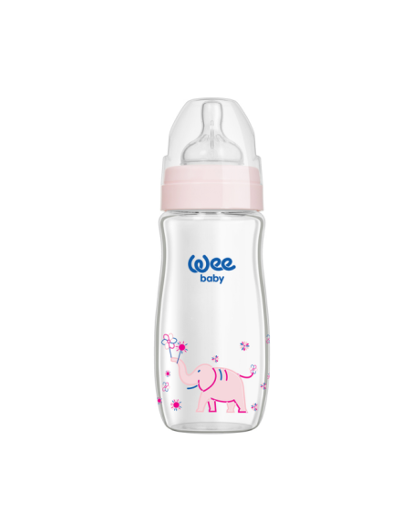 Wee Baby  Klasik Geniş Ağızlı Isıya Dayanıklı Cam Biberon 0-6 Ay 280 ml ( 141 ) Pembe