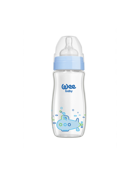 Wee Baby  Klasik Geniş Ağızlı Isıya Dayanıklı Cam Biberon 0-6 Ay 280 ml ( 141 ) Mavi