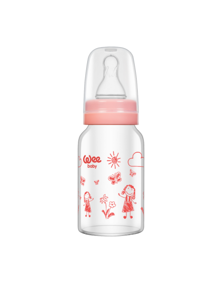 Wee Baby  Isıya Dayanıklı Cam Biberon 0-6 Ay 120 ml ( 770 ) Pembe