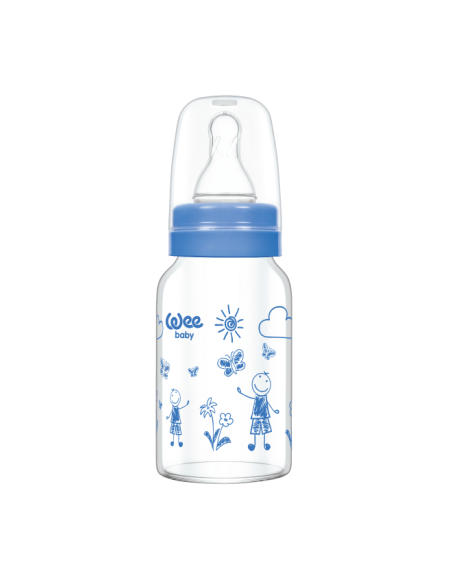 Wee Baby  Isıya Dayanıklı Cam Biberon 0-6 Ay 120 ml ( 770 ) Mavi