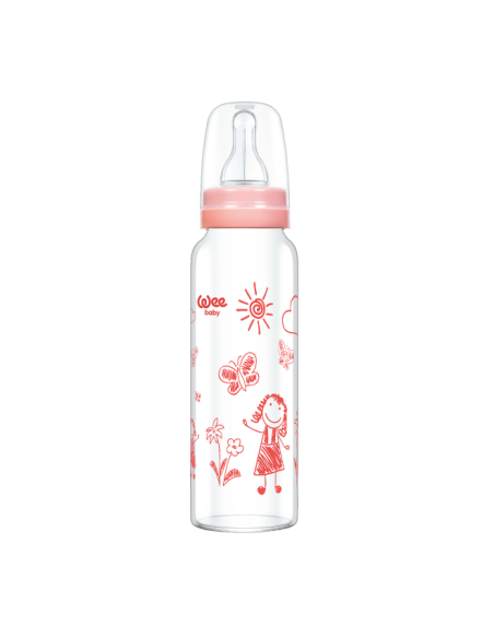 Wee Baby  Isıya Dayanıklı Cam Biberon 0-6 Ay 180 ml ( 771 ) Pembe