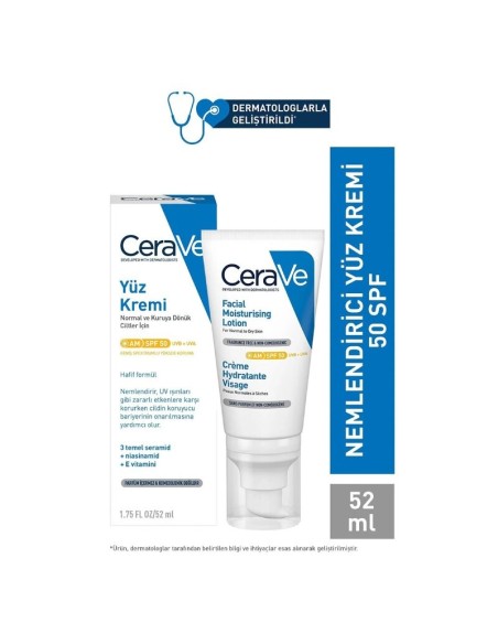 Cerave SPF50 Güneş Koruma Faktörlü Yüz Kremi 52 ml 