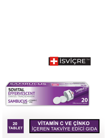 Sovital Sambucus ( Kara Mürver ) 20 Efervesan Tablet (S.K.T 10-2023) 