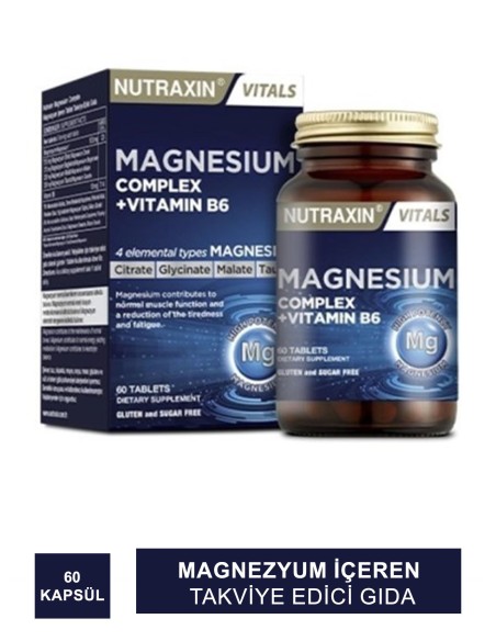 Nutraxin Magnesium Complex 125mg 60 Kapsül (S.K.T 12-2025) 