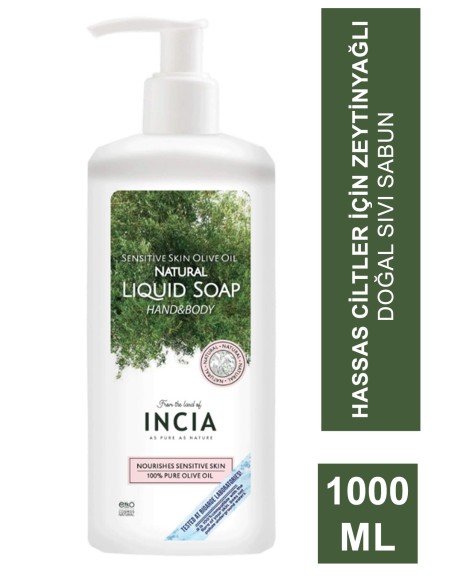 Incia Hassas Ciltler İçin Doğal Sıvı Sabun 1000 ml (S.K.T 06-2024) 