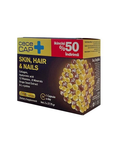 CeceCap Skin , Hair & Nails ( Cilt , Saç & Tırnak ) Takviye Edici Gıda 30 Kapsül - İkincisi %50 İndirimli 