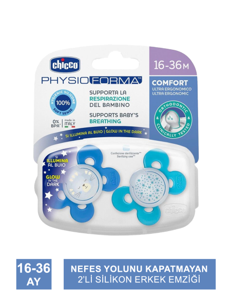 Chicco PhysioForma Comfort Silikon Emzik (16-36 Ay) 2'li - Erkek 